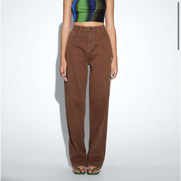 Motel Rocks Jeans New Motel Rocks Brown Baggy High Waist Retro Aesthetic Wide Leg Jeans Size